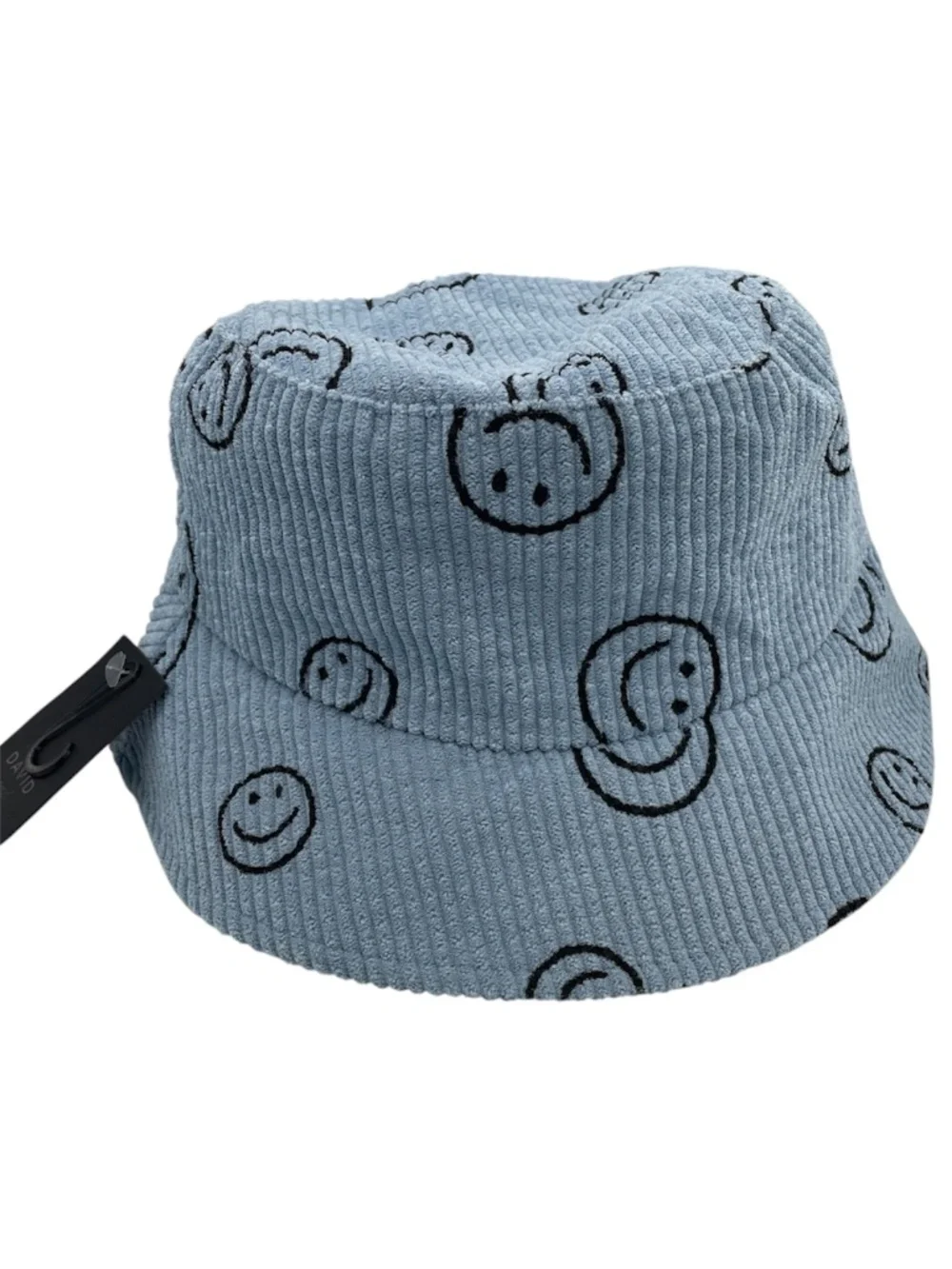 David and Young blue corduroy smiley faces buckle hat